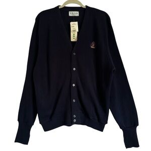 VINTAGE DEAD STOCK NWT IZOD EMBLEM NAVY CARDIGAN SIZE LARGE